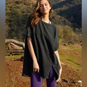 Free People Movement Run Off Tee Washed Black Size Small Heavy Weight Cotton